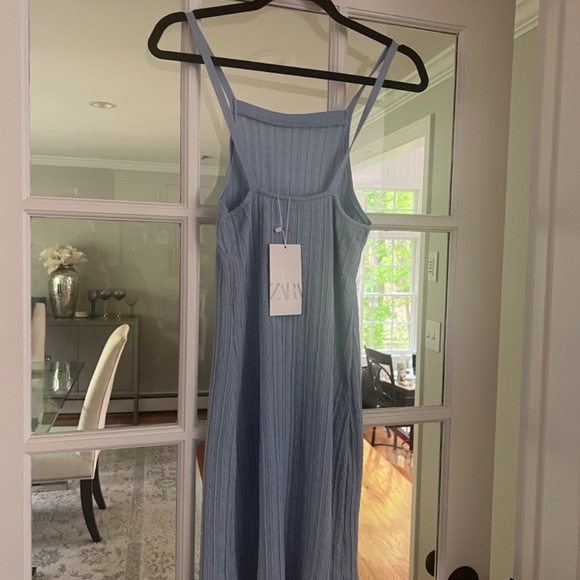 Zara Light Blue Knit Halter Mini Dress NWT Size Small - Picture 2 of 6